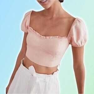 WILFRED Aritzia Wander 100% Linen Puff Sleeve Blouse Sz Large